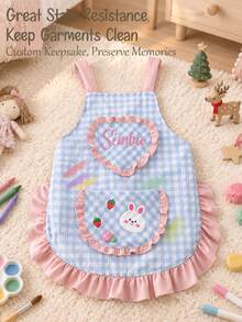 Custom Name Cute Plaid Baking Apron- Cooking Tools/Kitchen Toys. Chef Apron Baking Game Set, Pink Girl Role Play Pretend Kitchen Cooking Toy Gift, Unisex Baking Painting Stain-Resistant Smock, Role Play Kitchen Costume - Multicolor - View 4