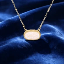 1pc Gold Crystal Cluster Necklace, Vibrant Colorful Oval Pendant Necklace, Exquisite Bohemian Style Daily Date Party Festival Fashion Gift Jewelry - Oval Geometric Necklace - View 5