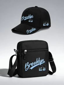 1pc/2pcs Brooklyn 23 Flame Pattern Print Unisex Street Fashion Outdoor Sports Baseball Cap And Crossbody Bag, Adjustable, Gift For Yourself Or Friends - Multicolor - View 1