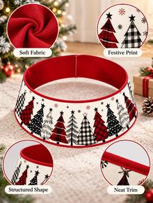 23.62 Inch Black & Red Christmas Tree Collar, Modern Christmas Tree Base Cover, Plaid Pine Tree Pattern, Minimalist Christmas Tree Skirt Alternative, Suitable For Holiday Parties, Living Room, Fireplace And Farmhouse Home Decor - Christmas Tree - View 4