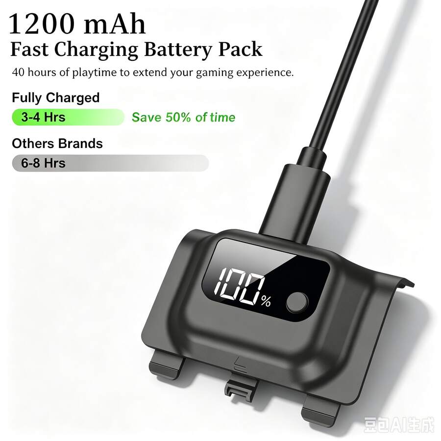 Xb Ox Series X/S Controller Charging Battery Pack, With LED Digital Display Showing Precise 1% Battery Level, Capable Of Continuous Gaming For 40 Hours, Fast Charging In 3-4 Hours. Essential For Gamers. Not Applicable To Xb Ox One Series Controllers. - View 1