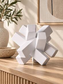 1pc White Abstract Knot Sculpture, Modern Geometric Interlocking Block Decorative Statue, Minimalist Nordic Tabletop Ornament For Living Room Coffee Table Bookshelf Entryway Console Office Desk, Contemporary Home Decor Housewarming Gift - New - View 3