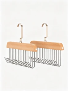2pcs 8-Hook Wooden Multi-Purpose Hanger, 360° Rotating Space-Saving Closet Organizer, For Women And Men, Camisole Scarf Belt Tie Storage Rack, Bedroom Wardrobe Organization And Home Storage Essentials - Multicolor - View 10
