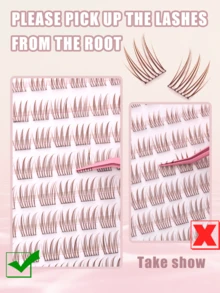 FindLove 100Clusters Natural Brown Lashes With Adhesive DIY Pre Glued Lash Extensions C Curl 8-16mm Press-On Eyelash Idol Wispy Lash Reusable Individual Eyelashes Natural Soft Lightweight Mix Style Lash Clusters For Self Use At Home Or Travel Makeup Tools - C - View 6