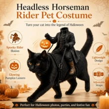 Halloween Cat & Dog Knight Costume, Headless Horseman Pet Dress-Up Outfit, Funny Photo Prop - Black - View 4