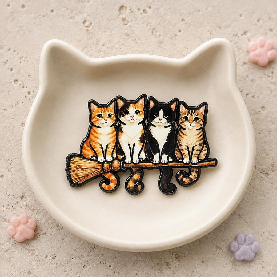 Pin Enamel Kucing dengan Blok Warna, Lencana Dekoratif Fashion, Ornamen Lencana Kerah, Lencana Tas, Hadiah. - MultiWarna - View 1