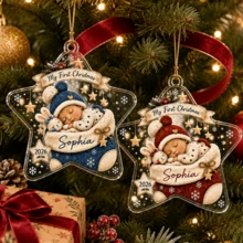 Custom Star Christmas Ornament, Personalized Name Tree Hanging Decor, Festive Holiday Home Party Accent, Customized First Christmas Keepsake, Customizable Xmas Gift For Family, Couples, Friends, New Year Decor, First Christmas Keepsake, Wall Decor - Style a - View 5