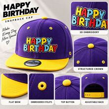 1pc Unisex Happy Birthday Embroidered Flat Brim Baseball Cap, Hip Hop Style Adjustable Streetwear Hat, Suitable For Casual Party Travel Daily Wear Gift - A - View 3