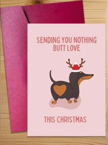 A Set Of Dachshund Illustration Christmas Cards (With Envelopes), Suitable For Family And Friends, 1 Card, Gift Card - A - View 1