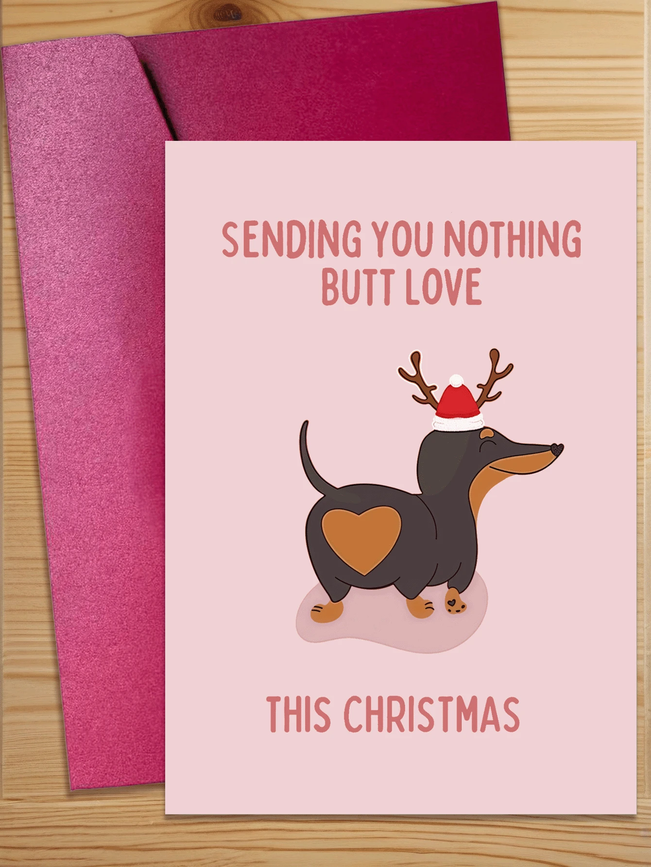 A Set Of Dachshund Illustration Christmas Cards (With Envelopes), Suitable For Family And Friends, 1 Card, Gift Card - A - View 1