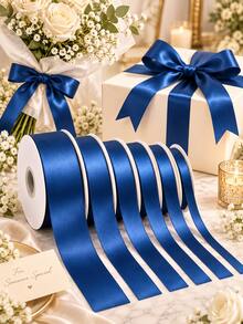 10 Yards Royal Blue Satin Ribbon Roll, Multiple Sizes Available - Silky Polyester Fabric Edge Ribbon, Suitable For Gift Wrapping, Wedding Bouquet Decoration, Christmas Gift Packaging, Hair Clips With Ribbon, Cake Decoration And Handmade Crafts - Denim Blue - View 3