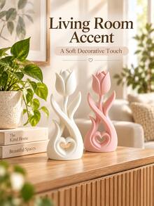 Tulip Sculpture, Minimalist Hollow Heart Design, 3D Printed Home Decor, Elegant Floral Art Ornament, Suitable For Study, Entryway, Bedroom Or Living Room, Exquisite Indoor Accent, Modern Romantic Style, Unique Gift. - Multicolor - View 3