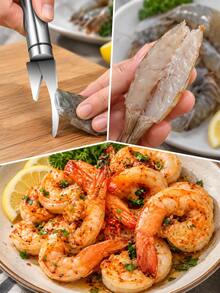 1/2pcs Stainless Steel Shrimp Peeling & Deveining Tool, Shrimp Peeling & Cleaning Utensil, Seafood Processing & Kitchen Use - Multicolor - View 4