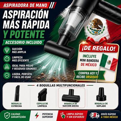 Aspiradora de Mano Portátil 4 en 1 con 4 Boquillas + Mini Bandera de México de Regalo