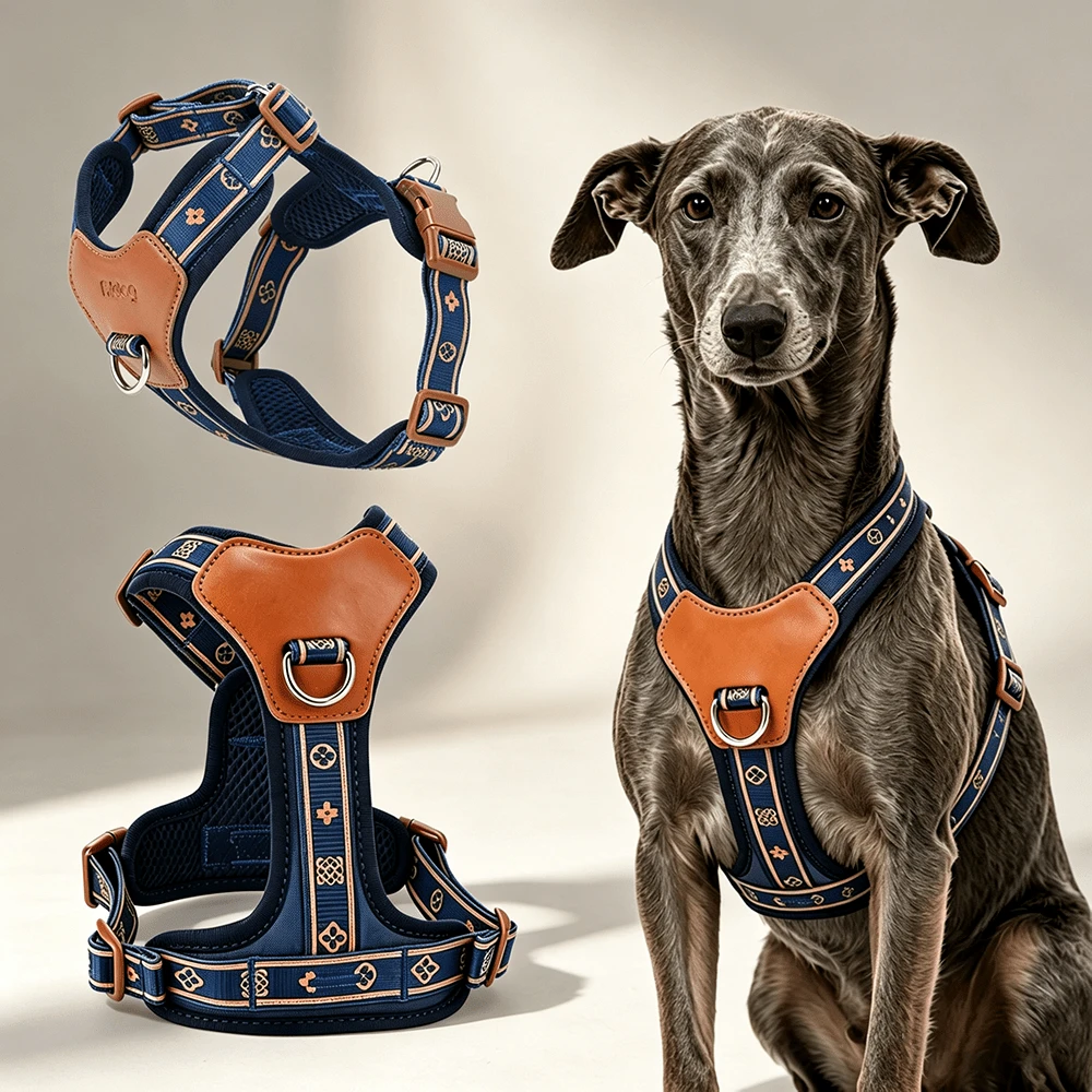 Y-Shaped No-Pull Dog Vest Harness, Floral Pattern Webbing, Leather Decoration, Breathable Mesh Lining, Escape-Proof Adjustable Pet Vest, Suitable For Small And Medium Dogs Walking And Training. 4-Point Adjustment, 4 Sliding Buckles To Fit Any Body Type. Snug Fit Design With No Gaps, Prevents Escape, Ensures And Secure Outings Every Time.