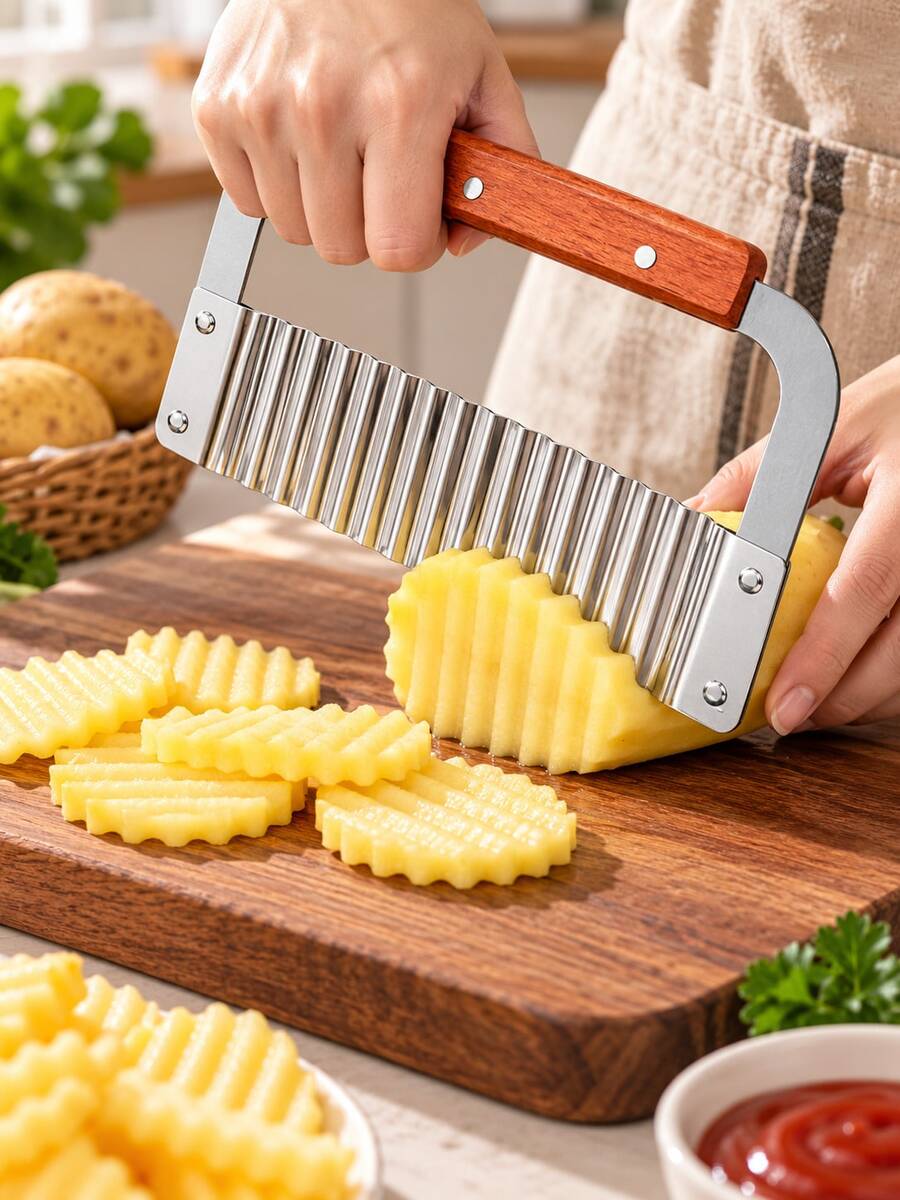 Wavy Slicer, Stainless Steel Handle Wavy Vegetable Cutter, Potato French Fries Slicer, Suitable For Potato, Carrot, Cucumber And Vegetable Cutting Wavy Knife, Kitchen Food Preparation Tool