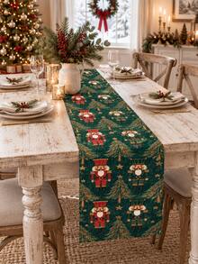 1pc Christmas Table Runner, Nutcracker, Christmas Tree, Star, Pine Branch Print, Vintage Country Christmas Table Decor, Suitable For Holiday Dinner Party Table - Multicolor - View 2