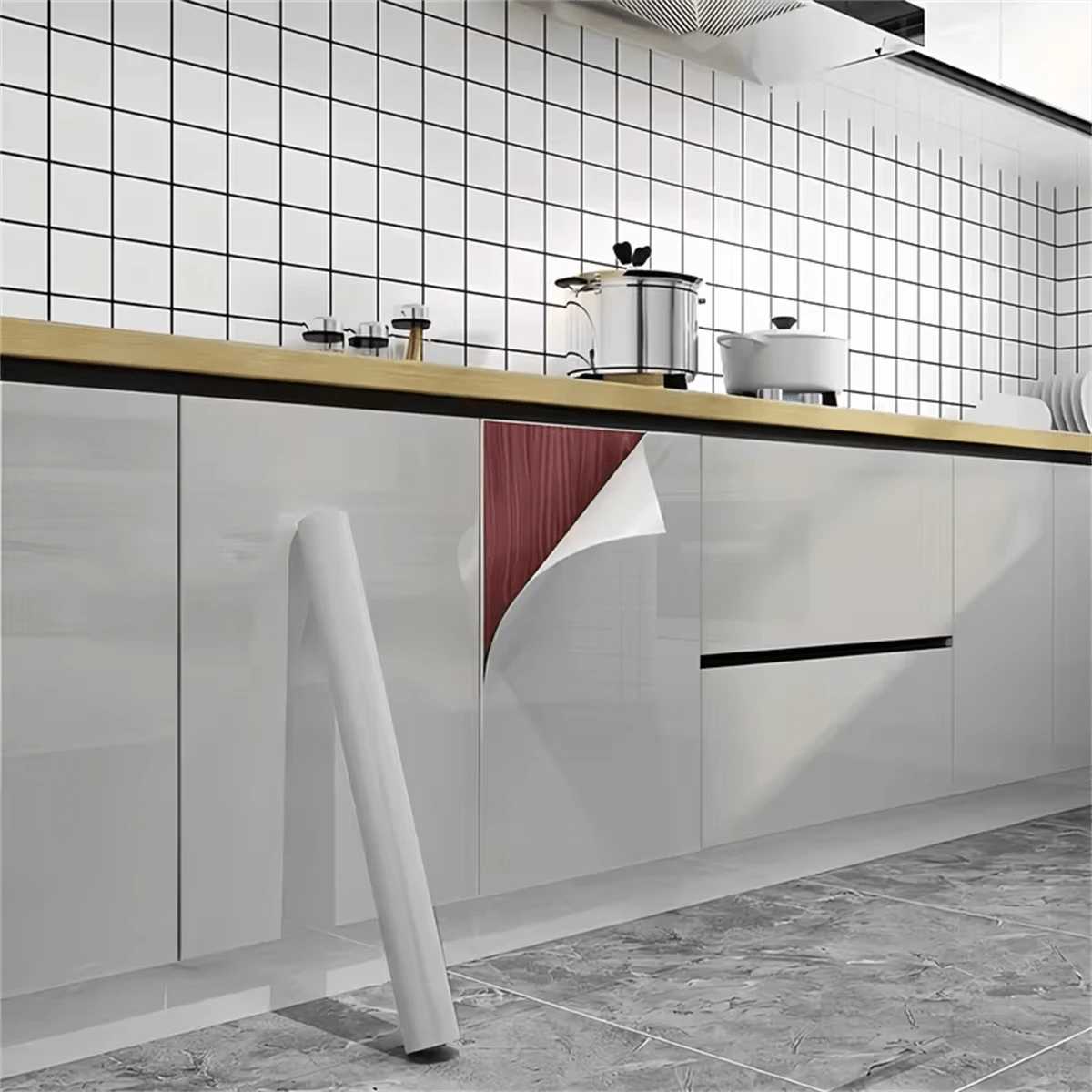 1 Roll Marble Pattern Wall Sticker, Glossy Vinyl Material, Peel And Stick, PVC Material, Suitable For Home Decor, Living Room, Bedroom Renovation, Waterproof And Oil-Proof Wallpaper