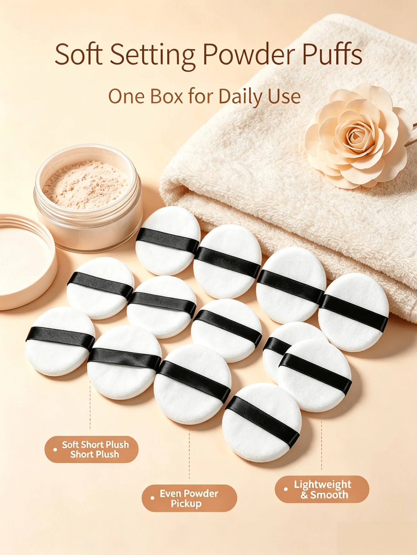 5/10/20Pcs Skin‑Friendly Short‑Plush Powder Puff, Round Reusable Setting Cosmetic Puff, Even Powder Pick‑Up Makeup Puff For Loose Powder & Honey Powder, Multi‑Pack Makeup Accessory