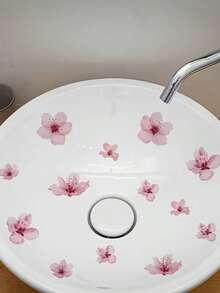 One Sheet Of Fresh Cherry Blossom Petal Tile Sticker, Self-Adhesive Sink Decoration Sticker, Bathroom And Kitchen Fresh Floral Beautifying Decal, Pink Flower Sticker, Waterproof PVC Self-Adhesive Paper, Can Be Used For DIY, Suitable For Smooth Surfaces. - D - View 2