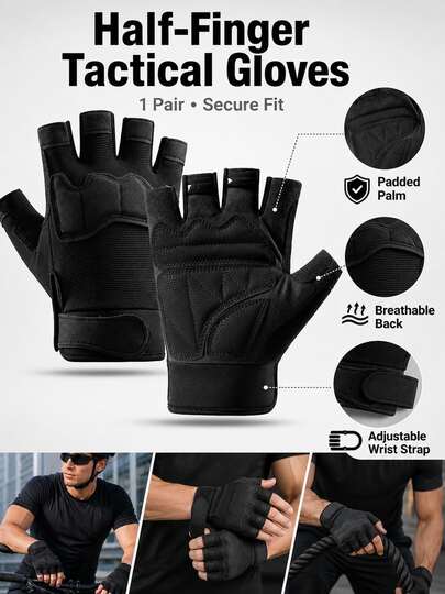 Guantes de protección de nudillos sin dedos, guantes tácticos de entrenamiento de media dedo para ciclismo al aire libre, senderismo, caza, motociclismo, ciclismo de montaña, camping, deportes y fitness, accesorio esencial unisex