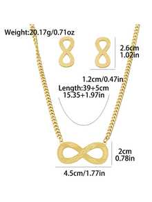 Letingsha Women's Gold Plated 2pcs Stainless Steel Jewelry Set, Infinity Cut Texture Pendant Necklace & Stud Earrings, Anti-Oxidation Design, Suitable For Casual, Holiday And Daily Wear - Yellow Gold - View 5