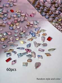 60/40/20Pcs Random Mixed Color Flashing Colored Rock Candy Zirconia Flat-Bottom Nail Rhinestones Huazi Cut Flat-Bottom Rhinestones Nail Art Decorations Flashing K9 Beveled Small Flat-Bottom Irregular Rhinestones Colored Mixed Nail Rhinestones Glitter - Multicolor - View 9