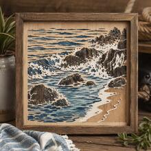 Rocky Coast Ocean Wave Painting Stencil, Reusable Seaside Landscape Template For Canvas, Fabric, Wall, Pillow, Frame & DIY Home Decor - Single Piece - View 5