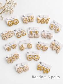 24/12/4 Piezas / Juegos de Pendientes de Acero Inoxidable, con Diseños Geométricos, de Estrella de Mar, Florales, en Forma de Corazón y Asimétricos. (Envío Aleatorio) - Multicolor - Ver 8