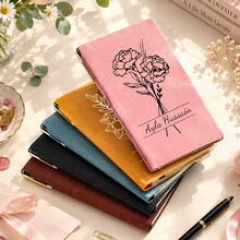 Personalized Birth Flower Notebook Set, Custom Name Journal With Pen & Gift Box, A6 Floral Notebook Christmas Gift For Women, Bridesmaids Teachers Graduation Students, Holiday Stocking Stuffers Keepsake Journal For Writing Memory - A6 Softcover Notebook - Black & White - View 4