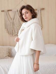 1pc Fashionable & Versatile Faux Mink Fur Bridal Shawl, Women's Simple New Design Bridal Wedding Shawl Jacket, Thick & Warm Shawl Wrap - A - View 12