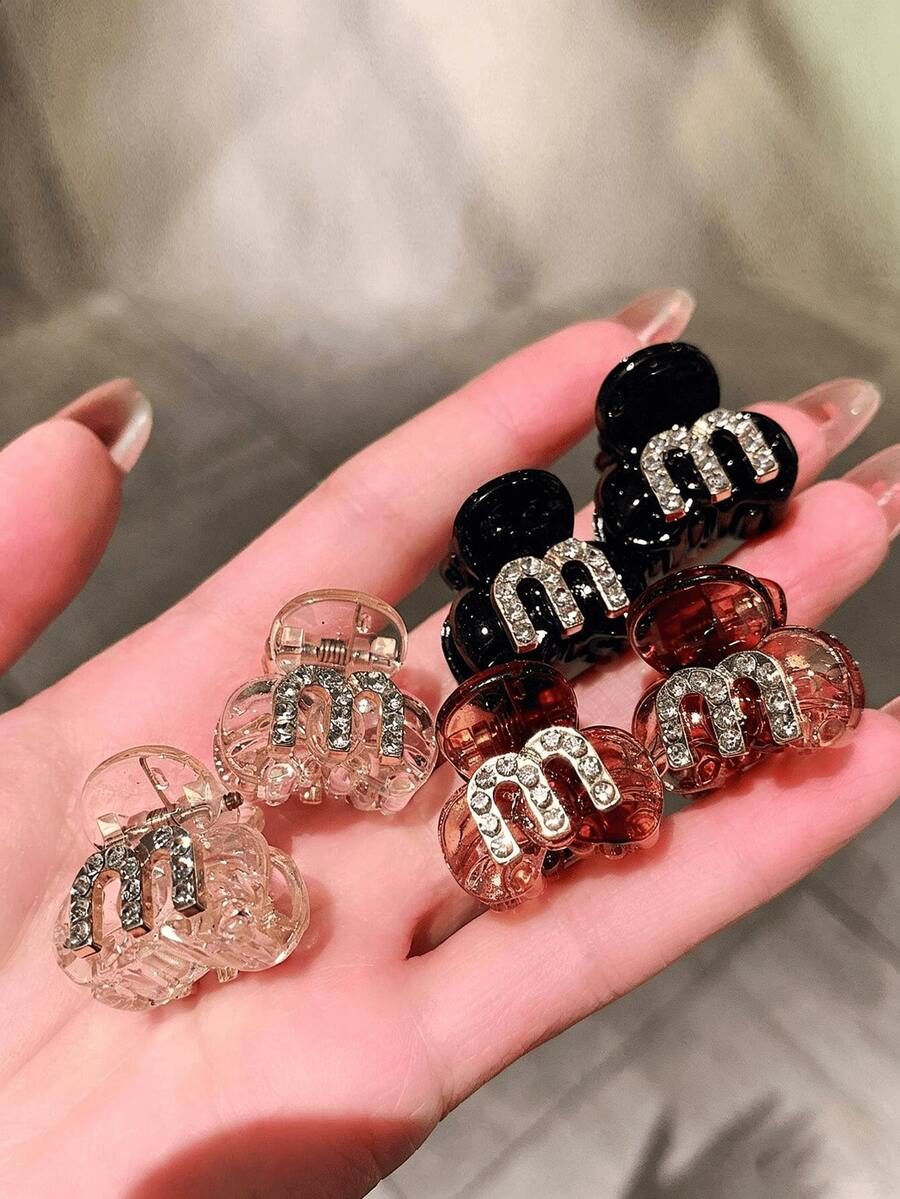 6pcs Mini Claw Clips, Rhinestone Inlaid, Practical & Beautiful, Exquisite Versatile Hair Clips, M Letter Minimalist Fashion Hair Accessories - Multicolor - View 1