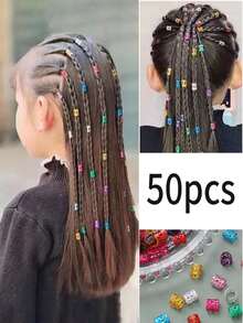 50pcs Children's Braiding Metal Hair Clips Braid Aluminum Clips Girls' Braiding Loop Hair Accessories, Colorful Hair Rings - Multicolor - View 4