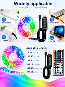Bedroom LED Light Strip, 3.28ft (1 Roll) ~ 98.42ft (2 Rolls) RGB LED Light Strip With Infrared 44-Key Remote Control, USB 5V LED Light Strip With Adhesive Backing, Adjustable Color, Bedroom Party Decoration - 3535RGB - View 8
