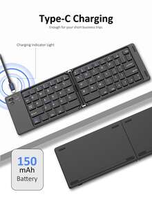 Foldable Wireless Keyboard Compatible With IPad, Computer, PC, Smartphone And Other Devices, Ergonomic Design, Compatible With IOS, Android And Windows Systems, Built-In Rechargeable Battery (150mAh), Full-Size Ultra-Thin Pocket Portable Design, Black - View 6