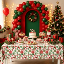 1pc Christmas Mint Plastic Tablecloth 130*274cm - Red And Green Disposable Rectangular Tablecloth With Candy Cane And Lollipop Design, Suitable For Holiday Christmas Winter Celebration - Christmas Red and Green Candy - View 6