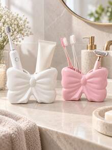 1pc/2pcs Cream White/Sakura Pink Bow Ceramic Texture Desktop Storage Box, Ins Luxury French Style With Glossy Glaze, Suitable For Bathroom Vanity/Bedroom Vanity/Small Item Storage, Beautiful Dust-Proof Jewelry Box - Bathroom Hanging Butterfly Shelf - View 9