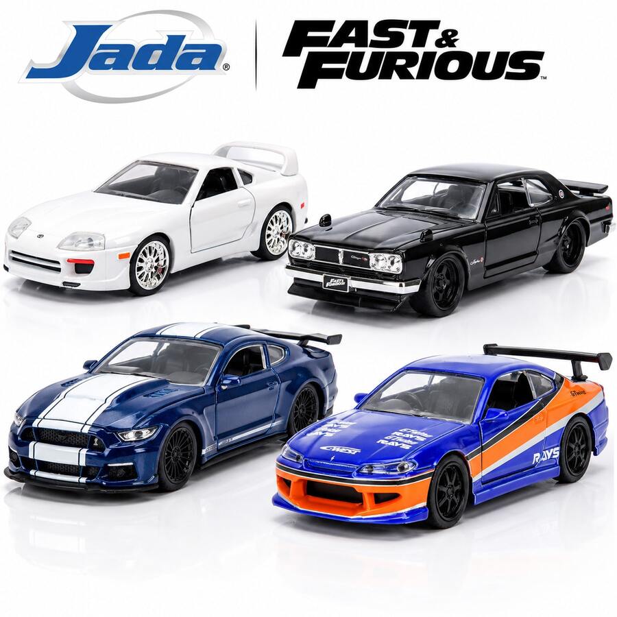 Simba Koleksi Mobil Model Die-Cast JadaToys Skala 1:32 Edisi Ulang Tahun ke-25 F&F, Supra, Skyline, Ford Mustang & Silvia, Koleksi Pajangan Meja - 1:32 - View 1