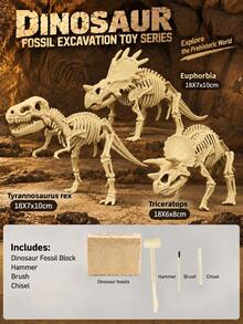 1pc Dinosaur Fossil Excavation Toy (With Free Tools) - Tyrannosaurus Rex/Triceratops Etc., Children's DIY Puzzle Treasure Hunt Toy, Suitable For Boys And Girls - Each Box Contains Dinosaur Fossil Plaster + 3 Tools - View 31