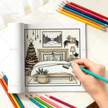 Livre de coloriage de Noël pour adultes, papier épais de 120 g/m², grandes impressions de scènes d'intérieur festives et chaleureuses, illustrations mignonnes de décoration de chambre de vacances, livre de coloriage anti-stress pour la détente, excellent cadeau de vacances pour les femmes - Noël chaleureux - Voir 10