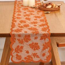 Maple Leaf Autumn Table Runner, 13x72 Inch Thanksgiving Table Runner Decoration Lace Orange Table Runner, Autumn Home Decor, Autumn Dining Table Decor, Suitable For Harvest Kitchen Dinner Party - Multicolor - View 1