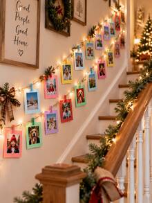 Photo Display Frame Set With Mini Clips And Jute Rope, Colorful DIY Photo Hanging Frame Set, Suitable For Christmas Tree Decoration, Family Memory Wall, Party Home Decor, Birthday Celebration, Scrapbook Photos, Creative Gift Craft Materials - Colorful Photo Frame - View 4