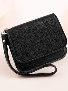 Beige Litchi Grain PU Flap Mini Wallet With Wrist Strap, Multi-Card Slot Card Holder & Coin Purse, Women's Daily Casual Travel Small Storage Bag Accessory - Multicolor - View 12