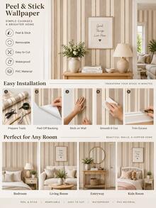 SUPSTICKER 1PC Vintage Stripe Half Wall Sticker Peel And Stick Removable DIY PVC Wall Decor For Living Room Bedroom Home Interior - 1PC - View 11