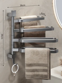 1pc No-Drill Rotating Multi-Bar Towel Rack, Bathroom Towel Holder, Bathroom Storage Rack, Bathroom Towel Rack - Multicolor - View 14