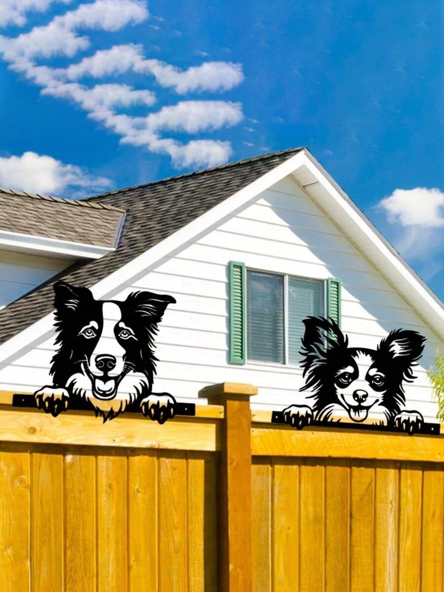 1pc Metal Dog Silhouette Fence Peeker Outdoor Wall Decor - Garden Fence Metal Decoration - A - View 1