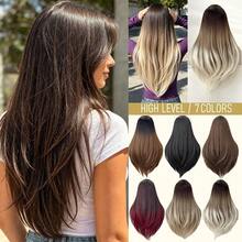 HEYPINK Long Wavy U Part Half Wig Synthetic Clip‑In Hair Extensions Ombre Balayage 7 Shades Soft Curly Half‑Head Wig Easy To Wear For Daily Cosplay Party - Black Brown - View 3