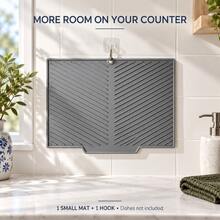 1 Set Small Silicone Draining Mat With Adhesive Hook, 37 X 26 Cm, Flexible Kitchen Countertop Draining Rack With Drainage Hole, Compact Kitchen Hanging Storage, Black Or Gray, 1 Mat + 1 Hook Set - Multicolor - View 5