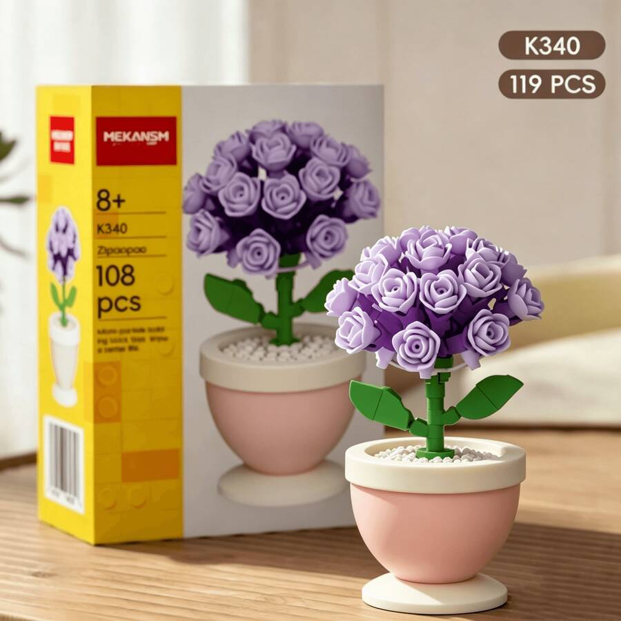 Mini Flower Pot Building Block Set - Rose, Sunflower, Succulent And Bell Flower Vase Construction Toy, ABS Micro Building Blocks Plant Theme Desktop Decoration, Valentine's Day, Mother's Day, Birthday And Christmas Gift - Multicolor - View 1