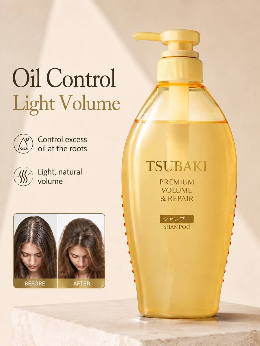 TSUBAKI Volumizing Repair Shampoo (Gold) – Ekstrak Minyak Camellia. Meningkatkan Volume, Kelembutan, dan Kilau Rambut; Memperbaiki Tekstur Rambut Tipis dan Lemas. Cocok untuk Perawatan Rambut Sehari-hari di Rumah. - Sampo Botol Emas 450ml - View 1